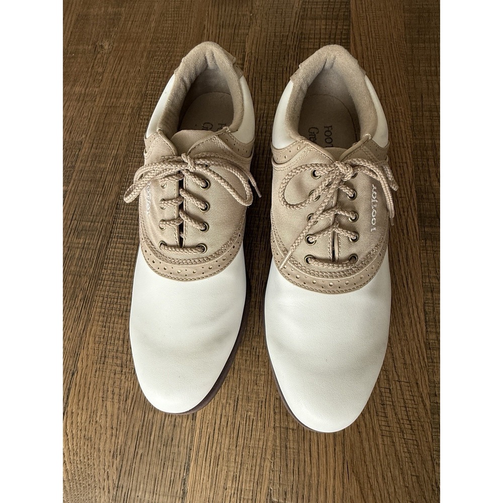 Footjoy Greenjoys Women's Saddle Soft Spike Golf Shoes Tan White Size 8.5